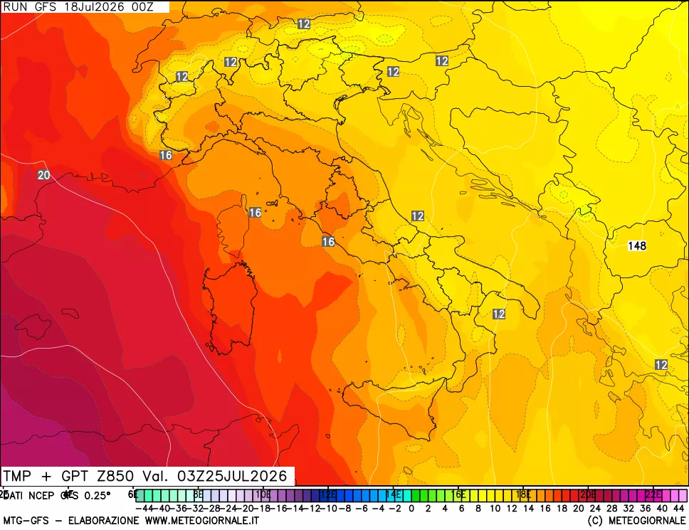 mappa 850 hPa Temp + GPT