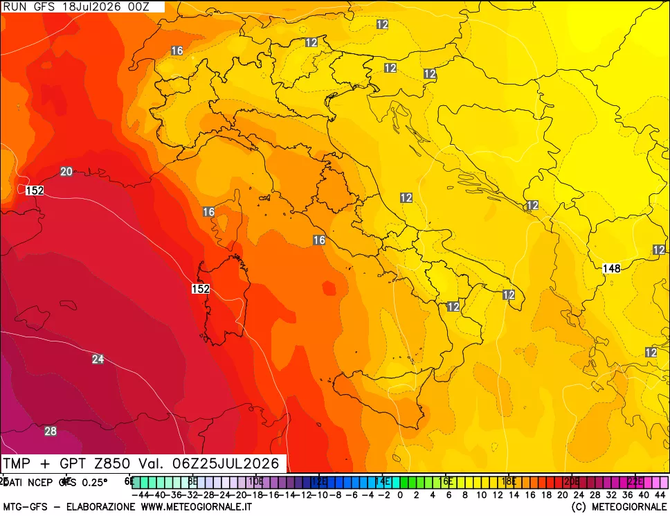 mappa 850 hPa Temp + GPT