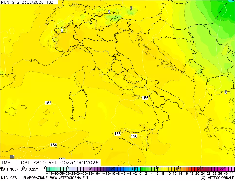 mappa 850 hPa Temp + GPT