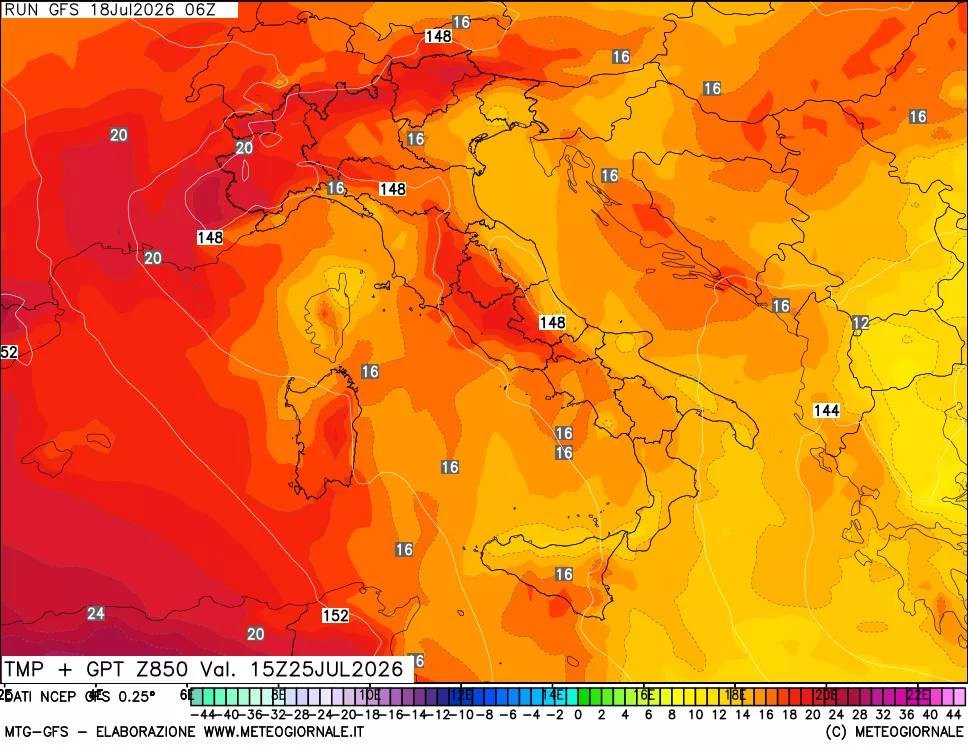 mappa 850 hPa Temp + GPT
