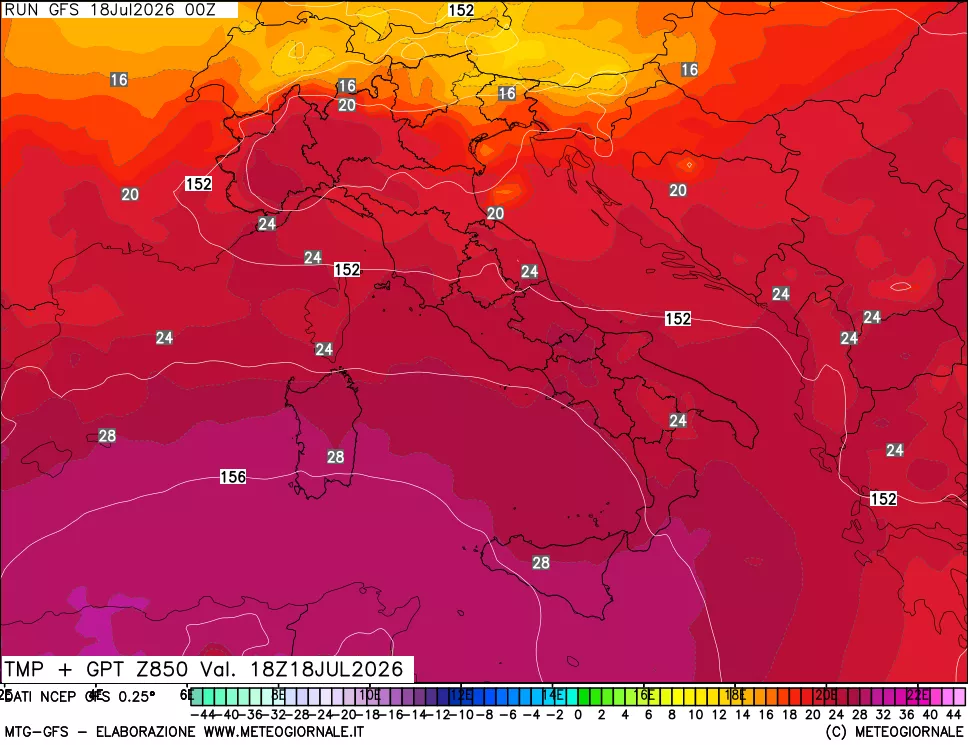 mappa 850 hPa Temp + GPT