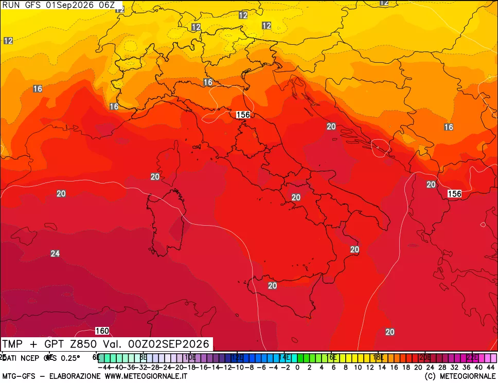 mappa 850 hPa Temp + GPT
