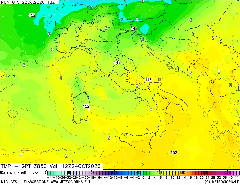 mappa 850 hPa Temp + GPT