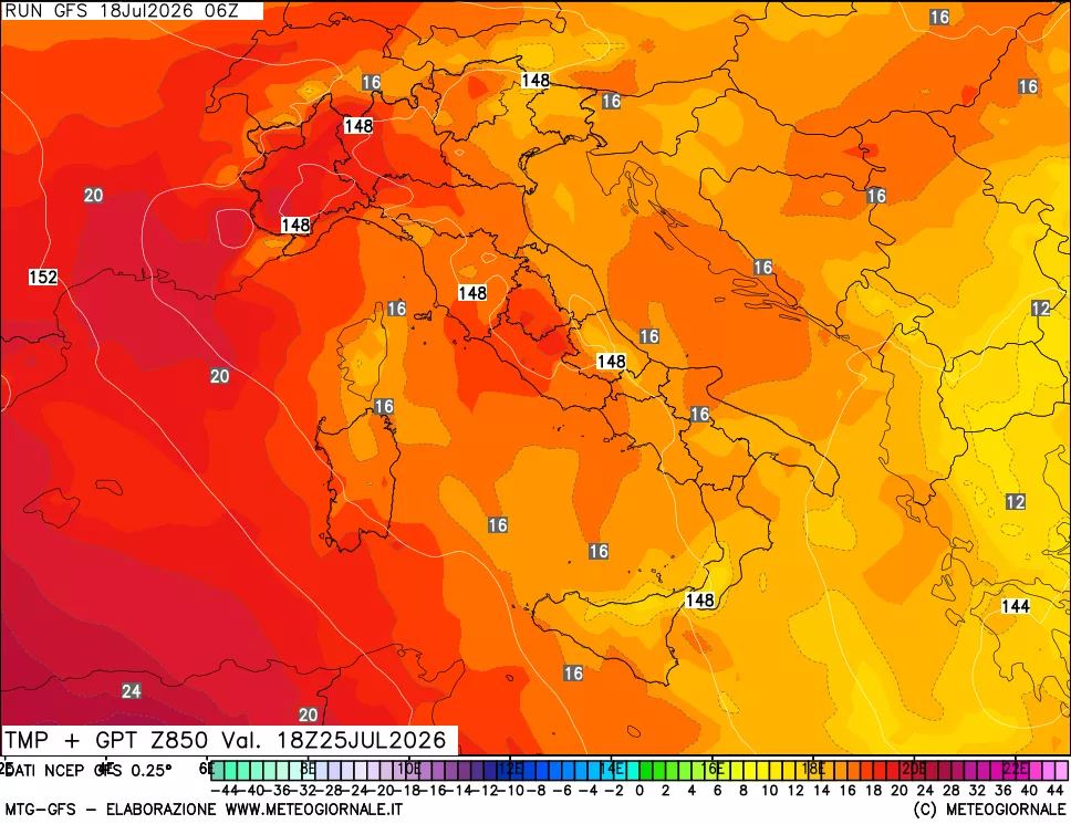 mappa 850 hPa Temp + GPT