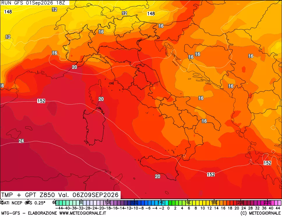 mappa 850 hPa Temp + GPT