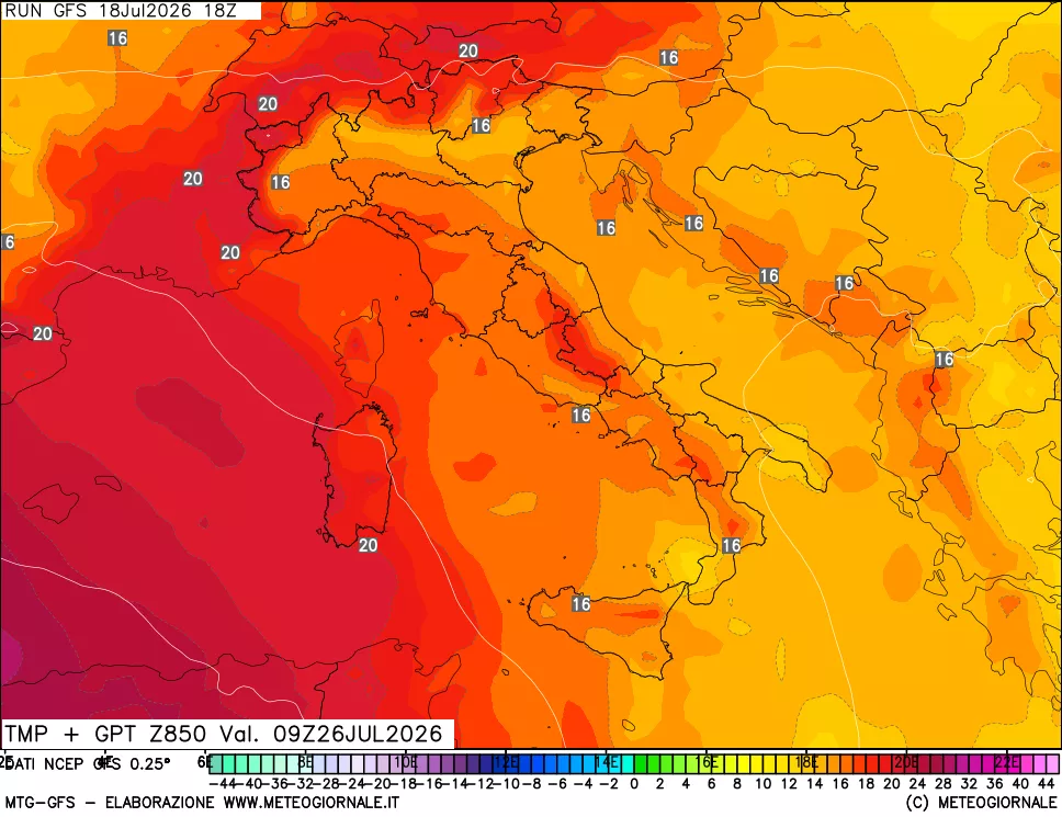 mappa 850 hPa Temp + GPT