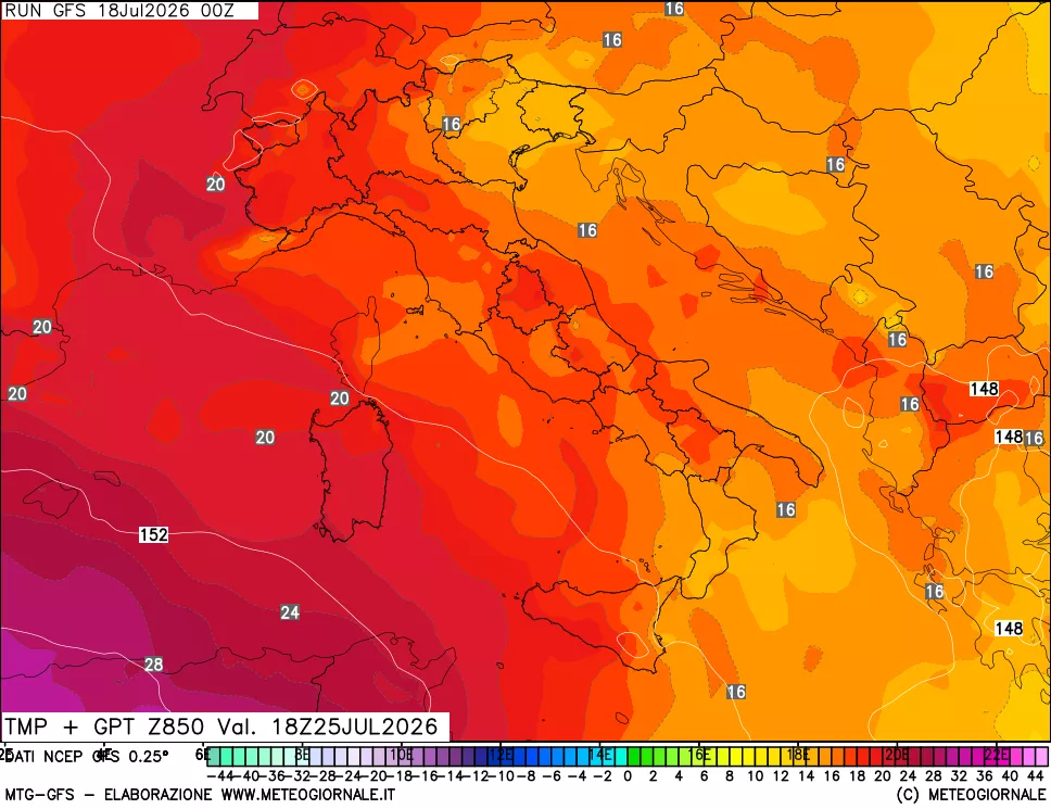 mappa 850 hPa Temp + GPT