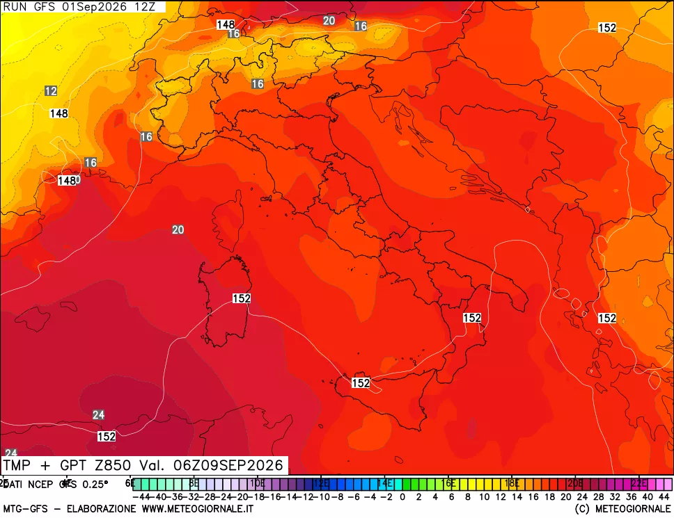 mappa 850 hPa Temp + GPT