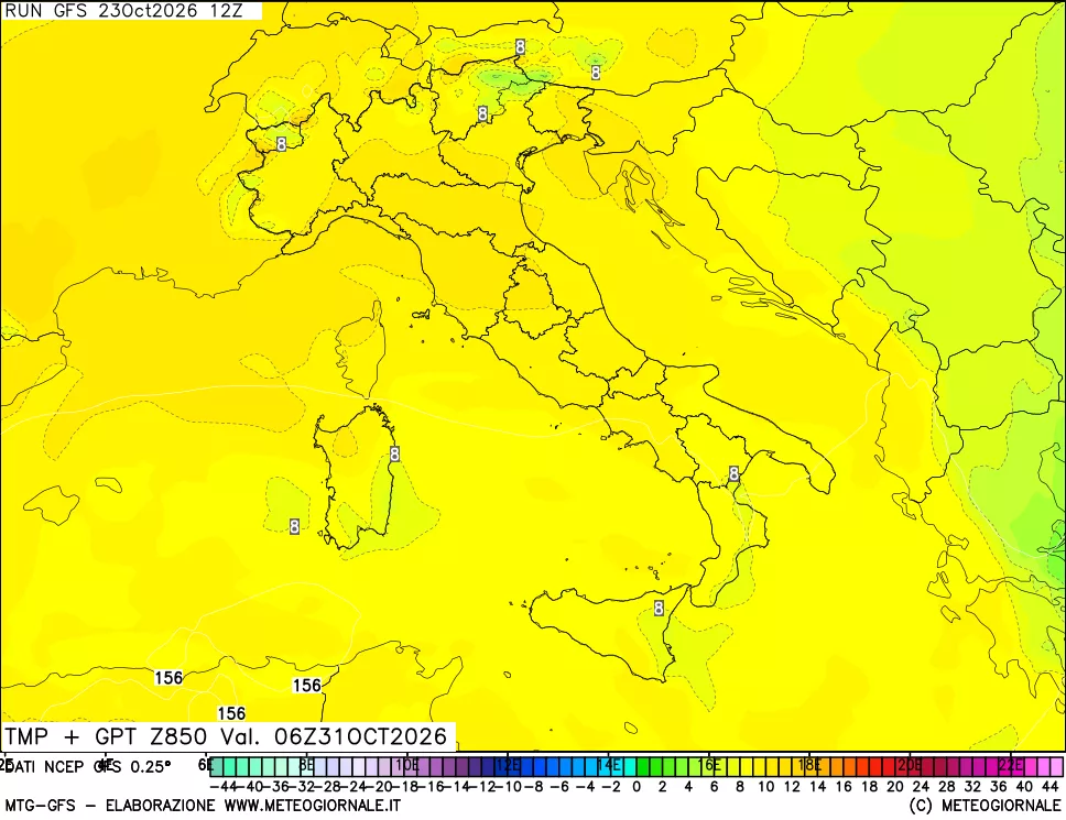 mappa 850 hPa Temp + GPT