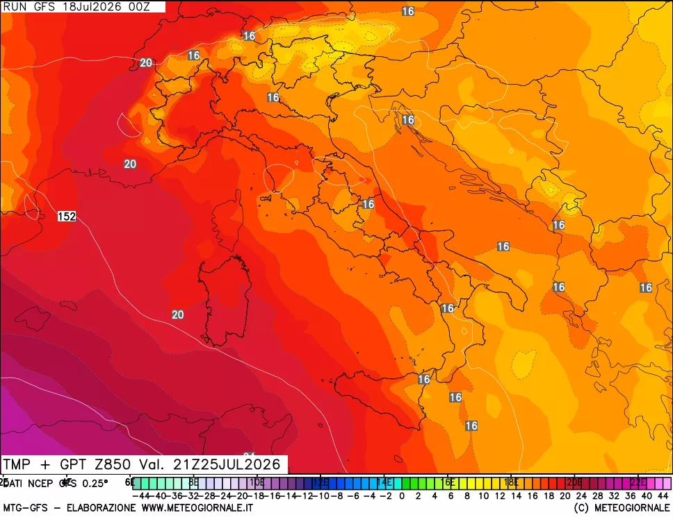 mappa 850 hPa Temp + GPT