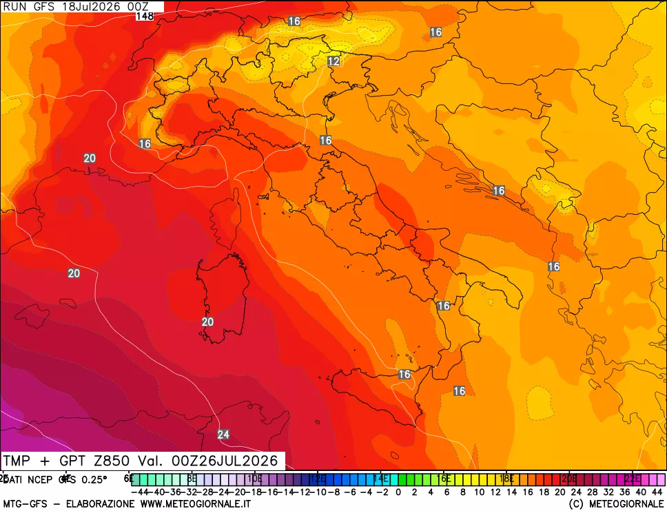 mappa 850 hPa Temp + GPT