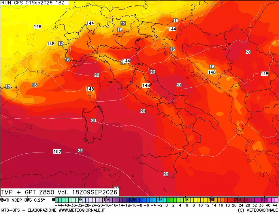 mappa 850 hPa Temp + GPT