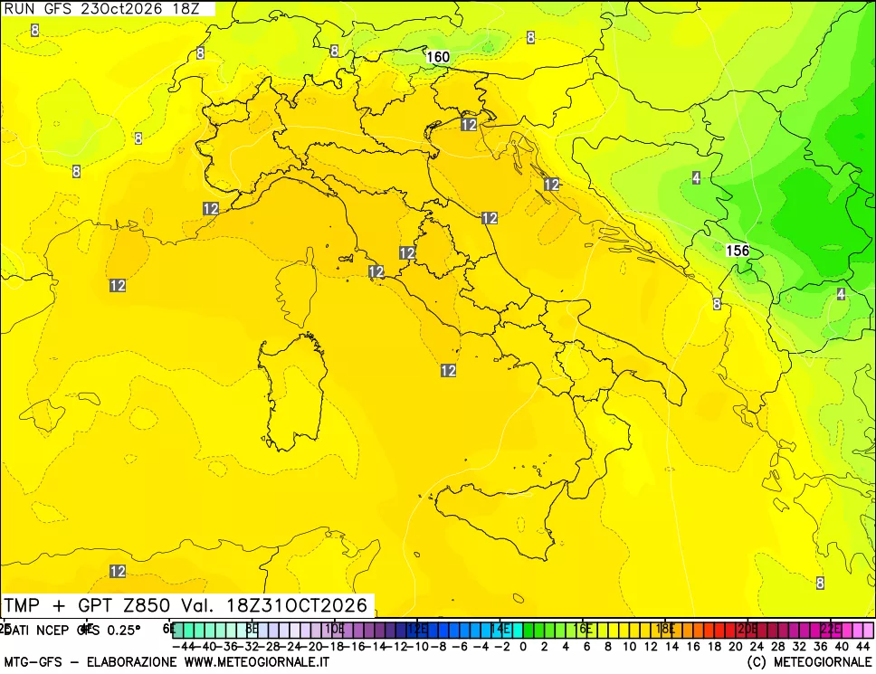 mappa 850 hPa Temp + GPT