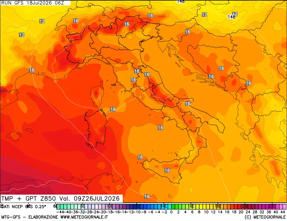 mappa 850 hPa Temp + GPT