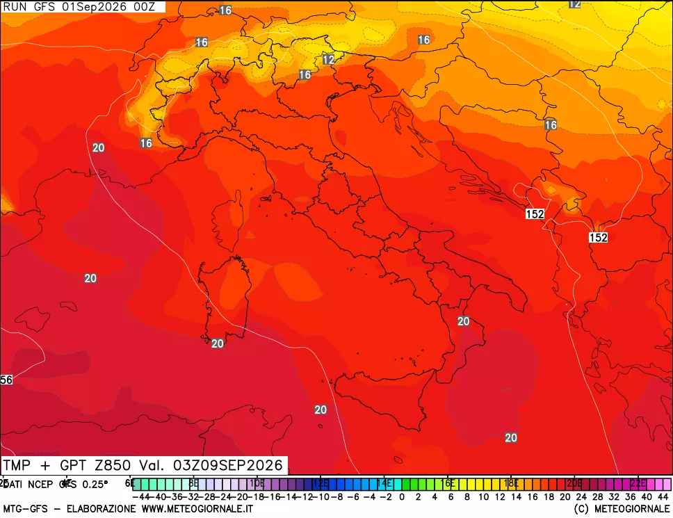 mappa 850 hPa Temp + GPT