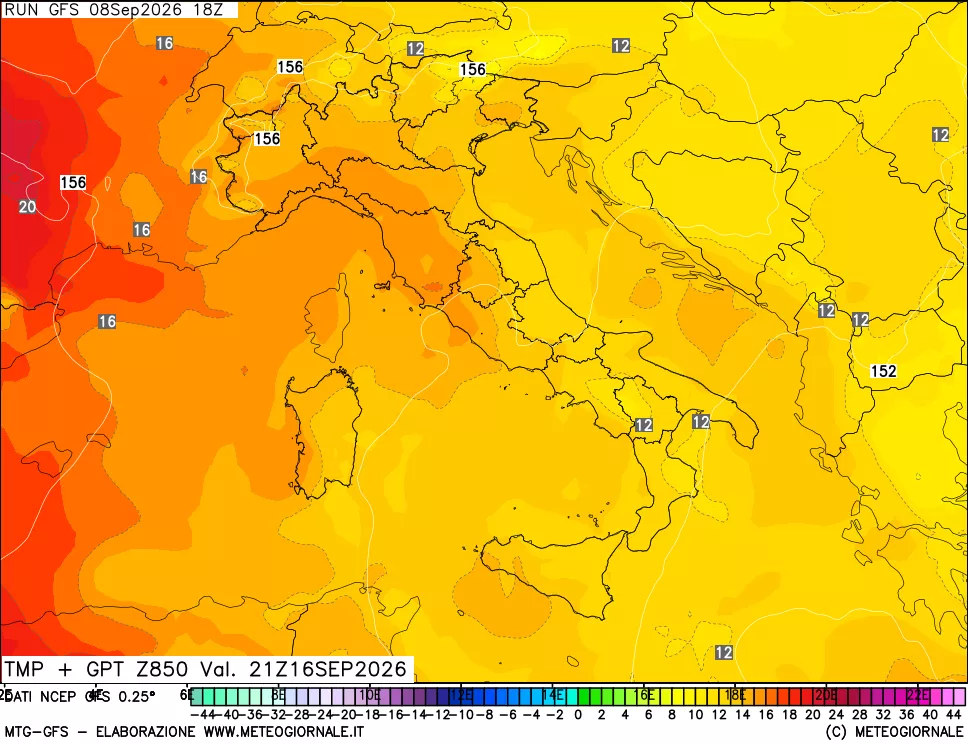 mappa 850 hPa Temp + GPT