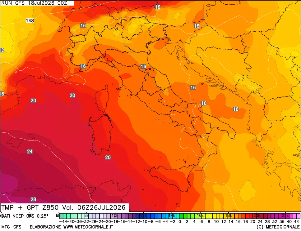 mappa 850 hPa Temp + GPT