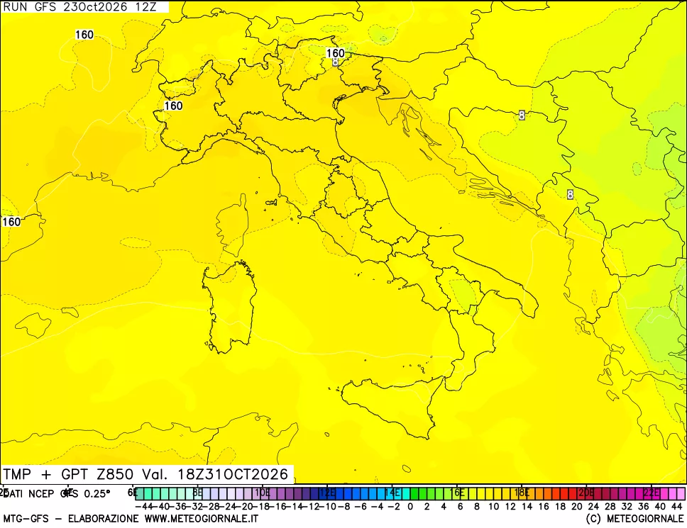 mappa 850 hPa Temp + GPT