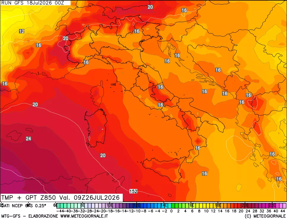 mappa 850 hPa Temp + GPT