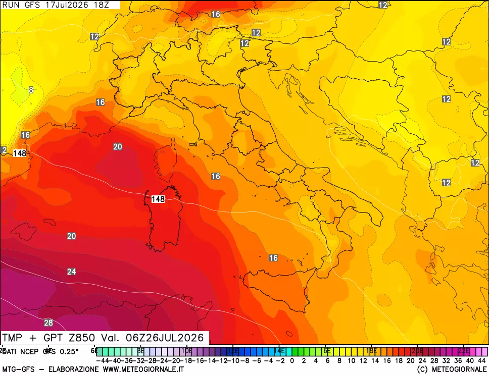 mappa 850 hPa Temp + GPT