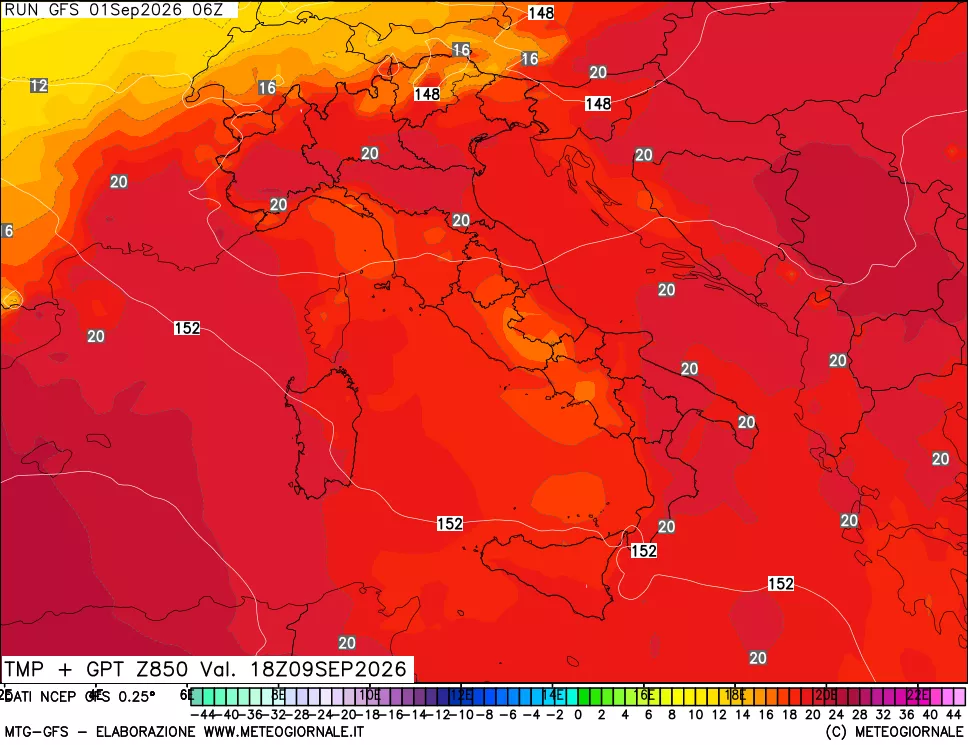 mappa 850 hPa Temp + GPT
