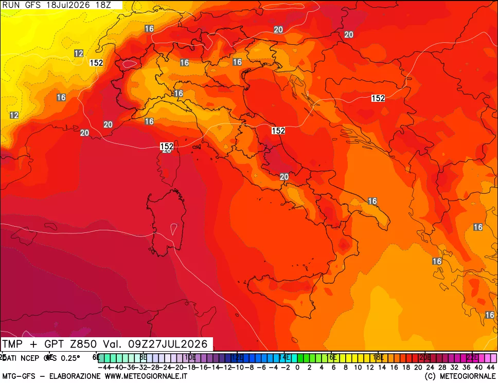mappa 850 hPa Temp + GPT
