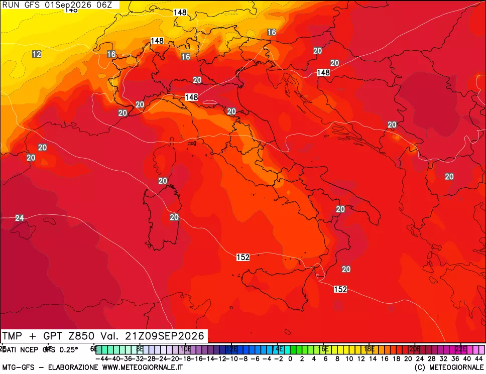 mappa 850 hPa Temp + GPT