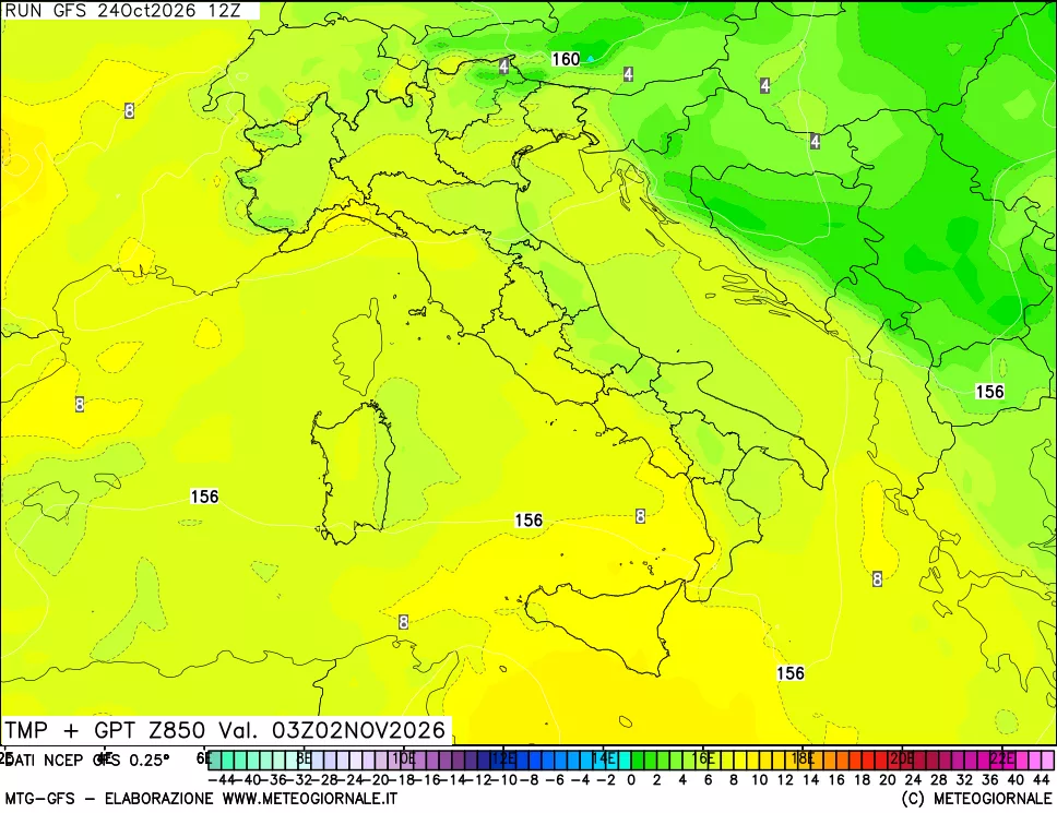mappa 850 hPa Temp + GPT