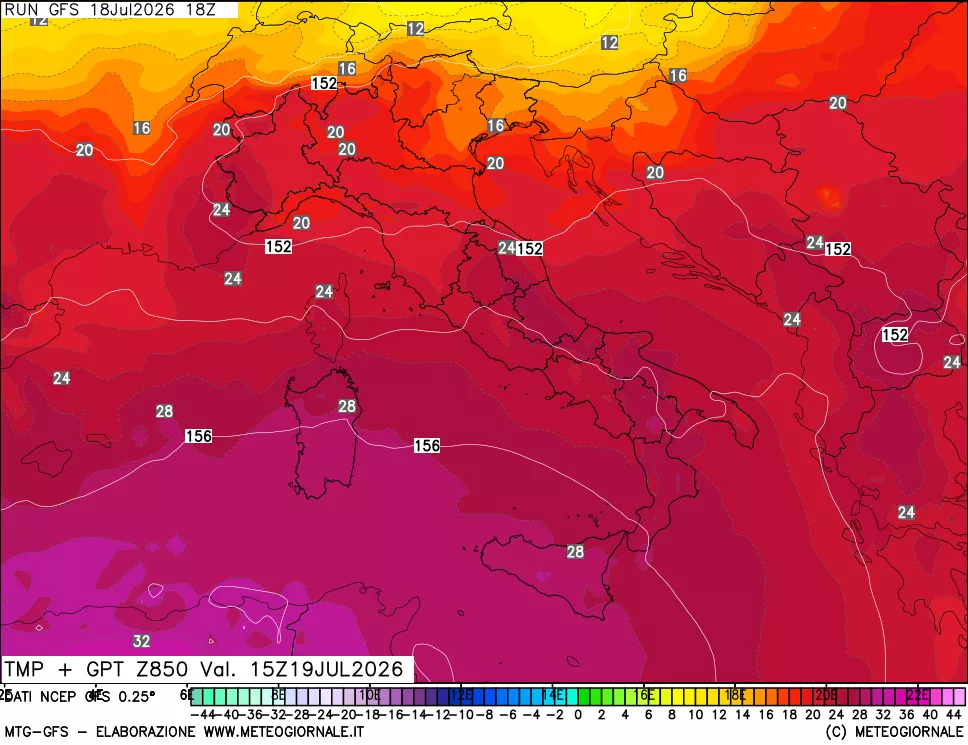 mappa 850 hPa Temp + GPT