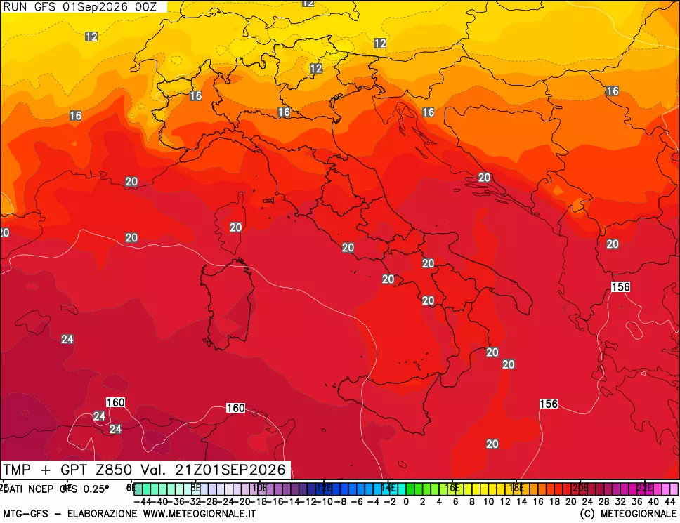 mappa 850 hPa Temp + GPT