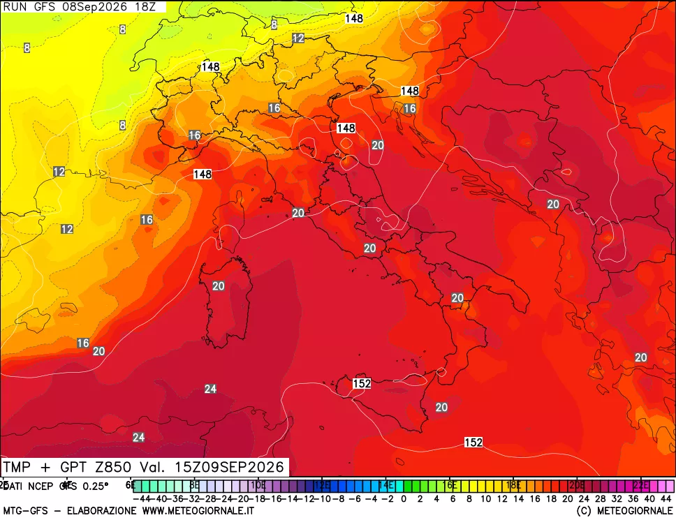 mappa 850 hPa Temp + GPT