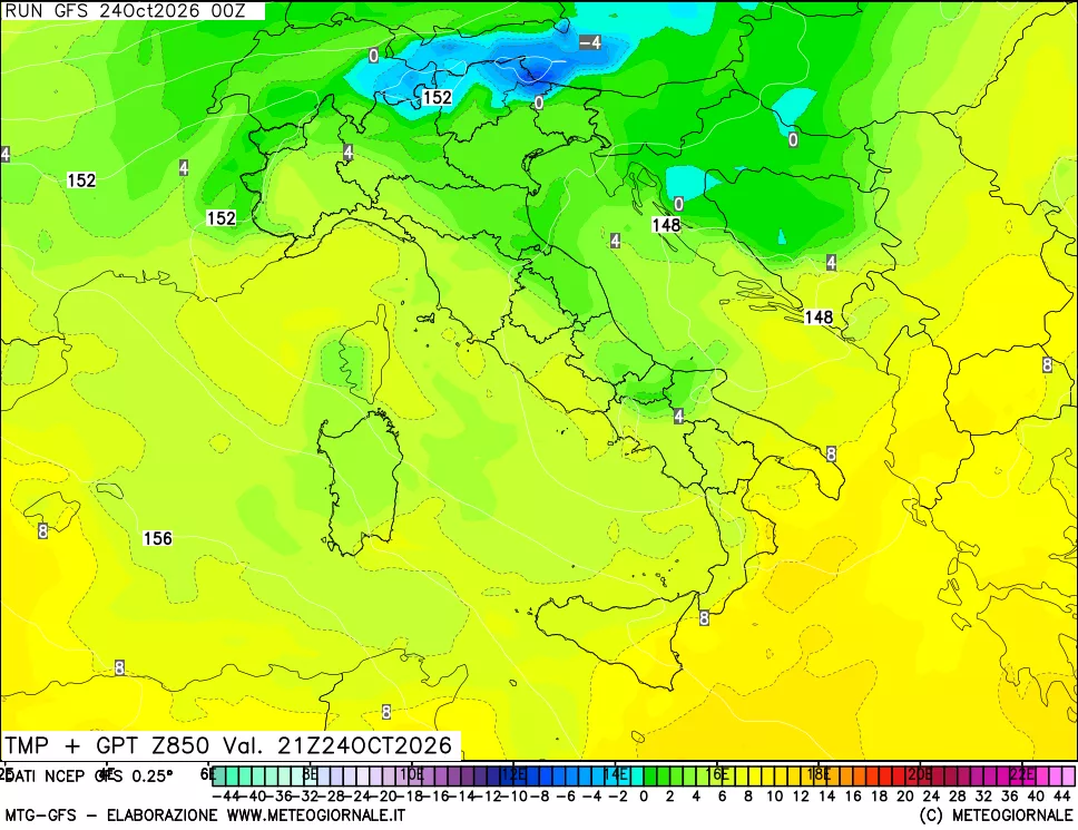mappa 850 hPa Temp + GPT