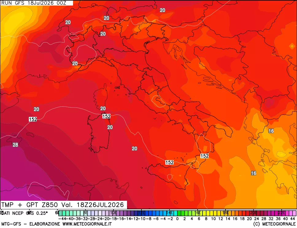 mappa 850 hPa Temp + GPT