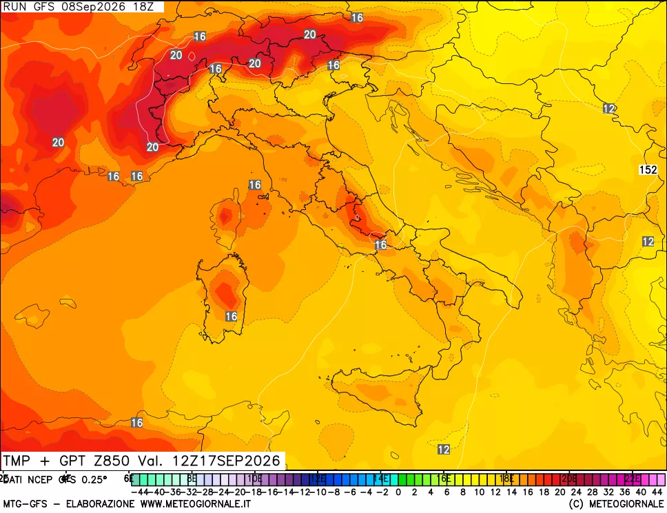 mappa 850 hPa Temp + GPT