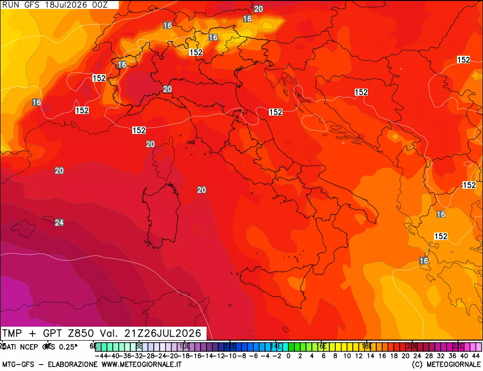 mappa 850 hPa Temp + GPT
