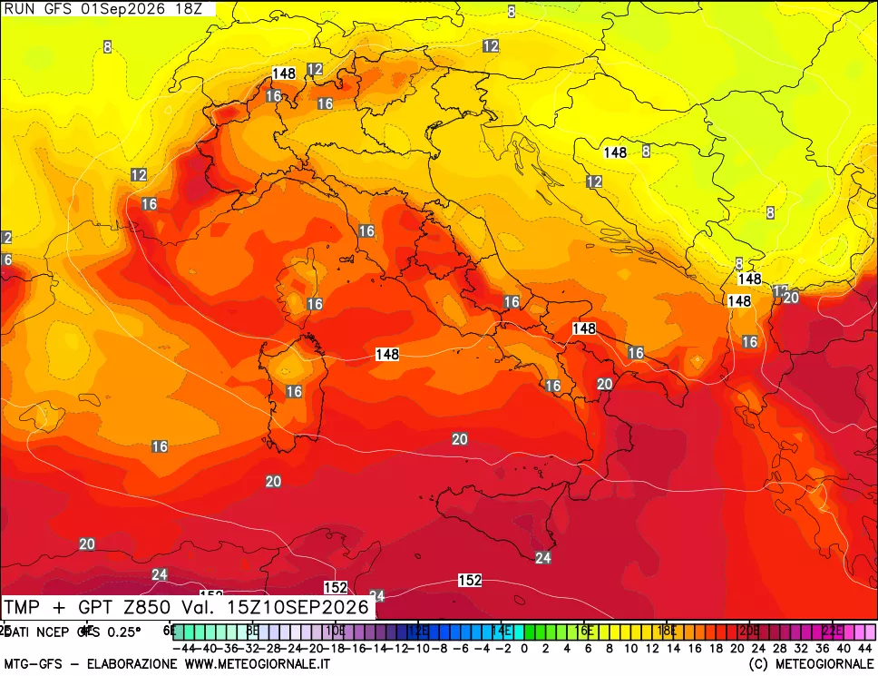 mappa 850 hPa Temp + GPT