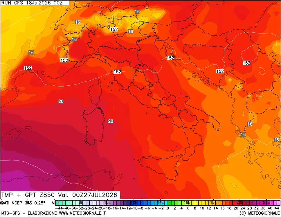 mappa 850 hPa Temp + GPT