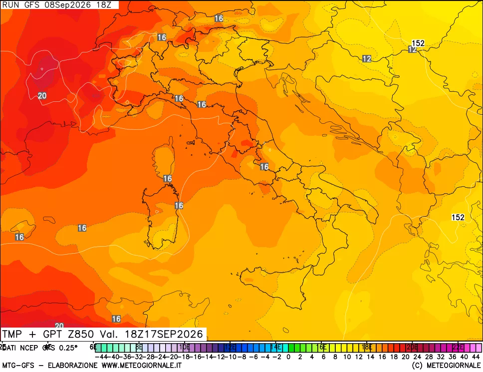mappa 850 hPa Temp + GPT
