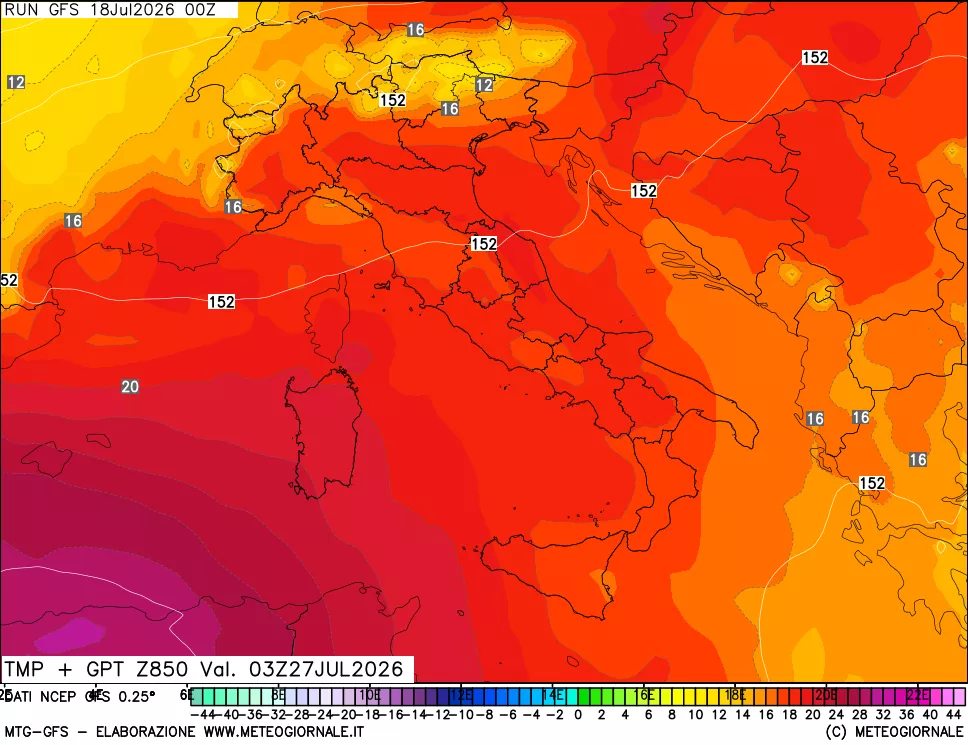 mappa 850 hPa Temp + GPT