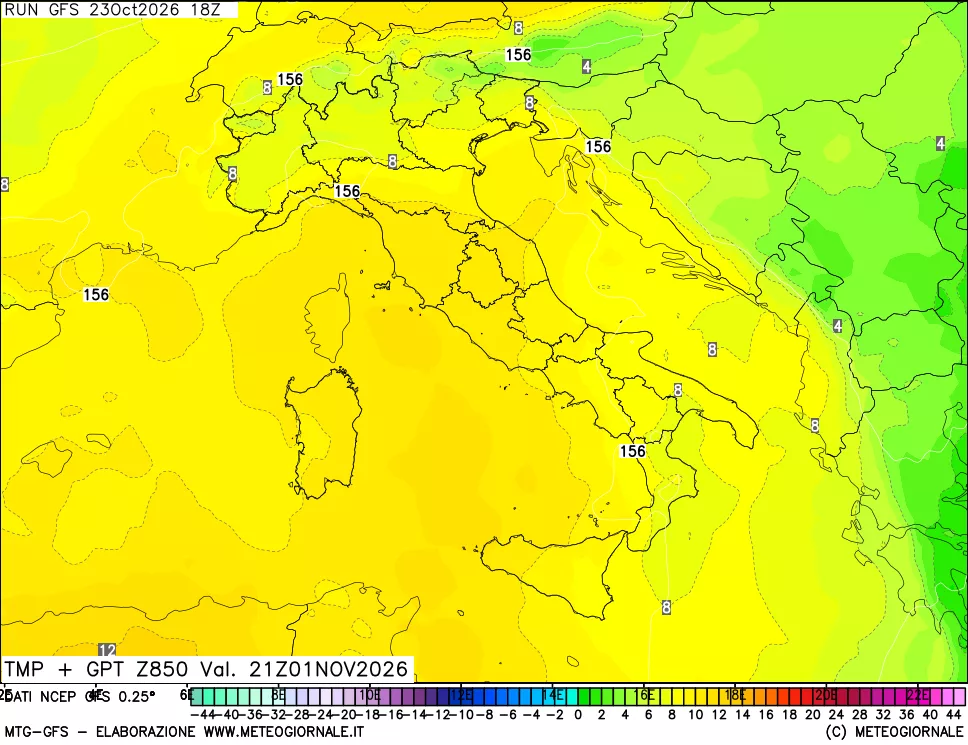 mappa 850 hPa Temp + GPT