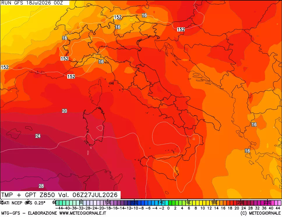 mappa 850 hPa Temp + GPT
