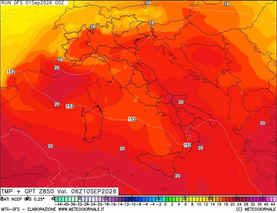mappa 850 hPa Temp + GPT