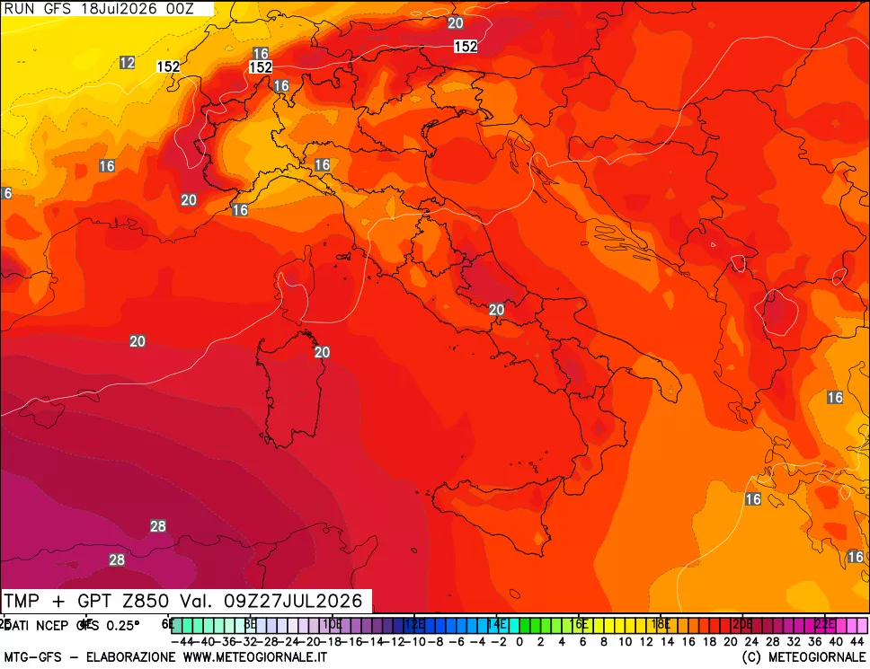 mappa 850 hPa Temp + GPT