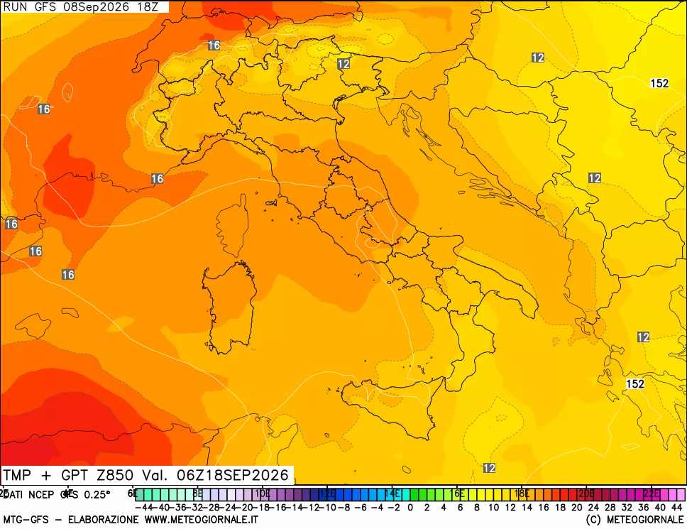 mappa 850 hPa Temp + GPT