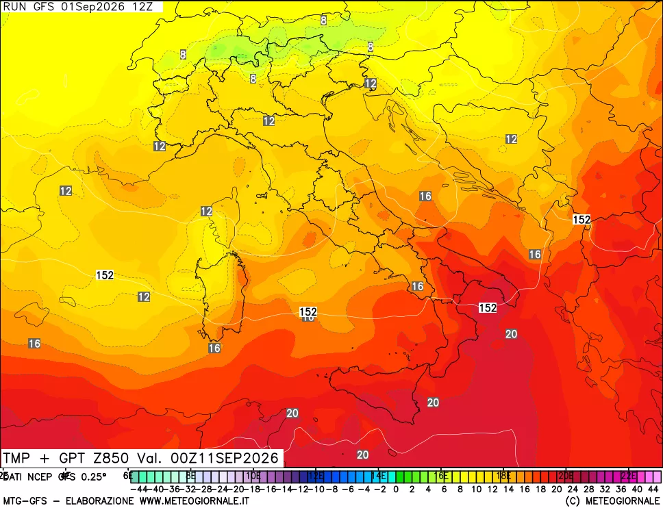 mappa 850 hPa Temp + GPT