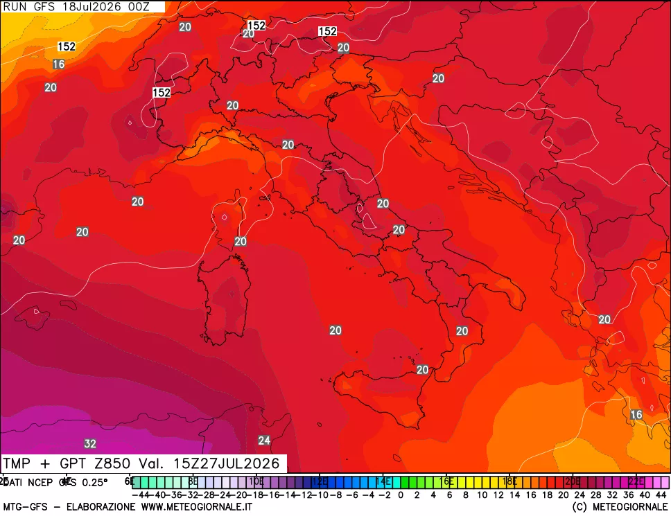 mappa 850 hPa Temp + GPT