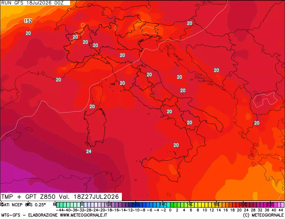 mappa 850 hPa Temp + GPT