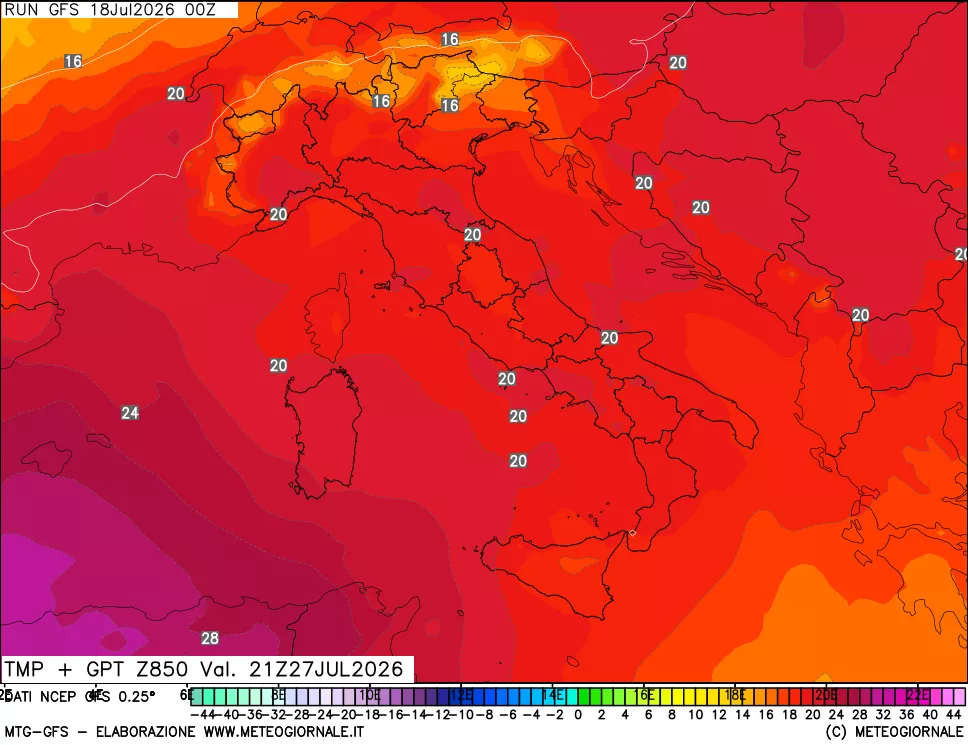 mappa 850 hPa Temp + GPT