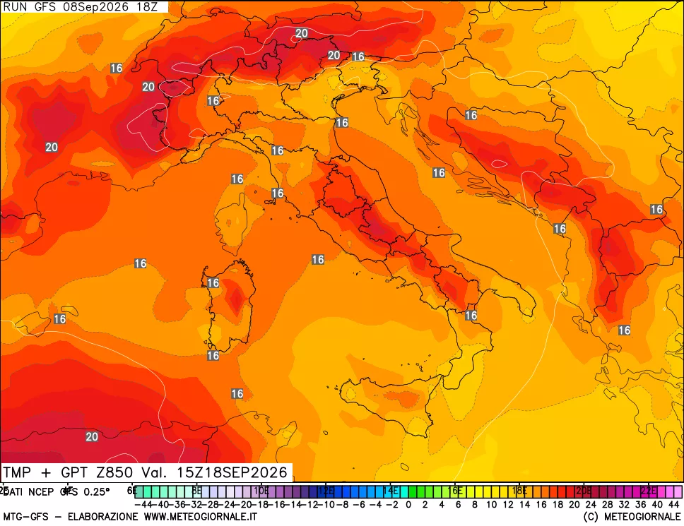 mappa 850 hPa Temp + GPT