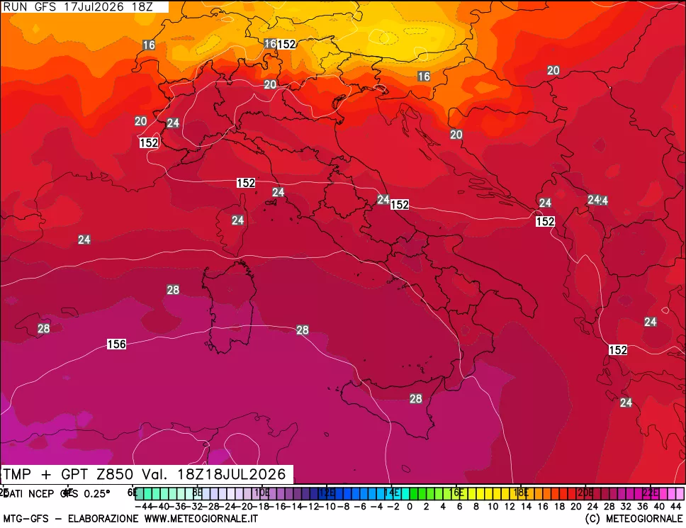 mappa 850 hPa Temp + GPT